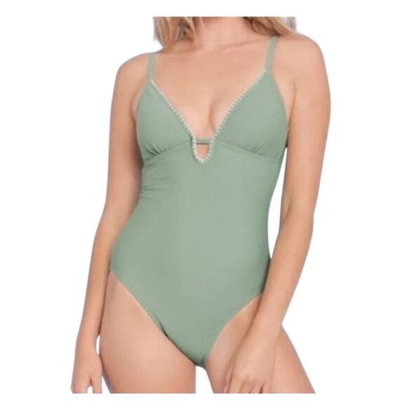 Kona Sol Womens Green High Leg Adjustable Straps One Piece Swimsuit Size L - Picture 1 of 6